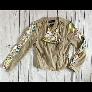 Women’s jacket khaki long sleeve w/yellow flowers